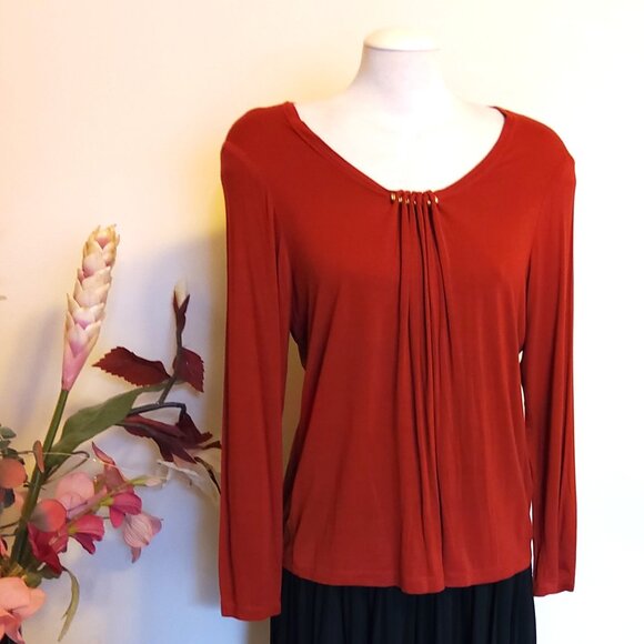 NWOT Zoe Scoop Neck Blouse Orange Red Long Sleeve Women’s Top Size XL 14 - Picture 2 of 7